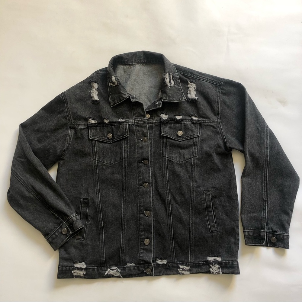 Black Distressed Oversized Jacket XS
